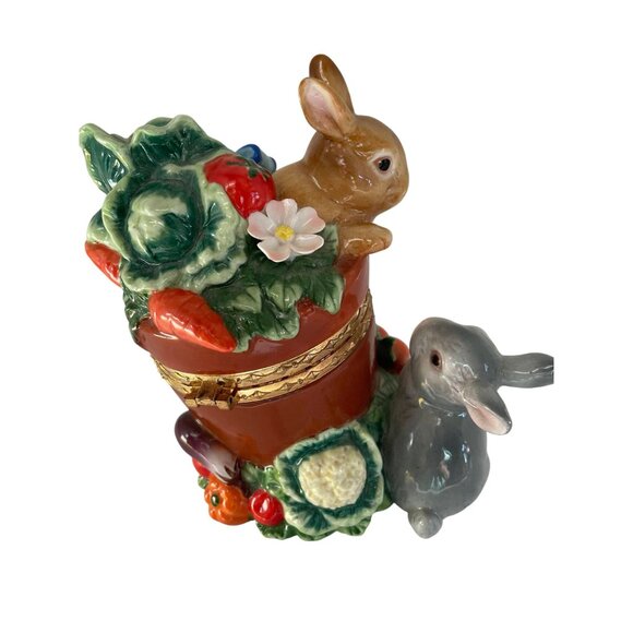 Decorative Ceramic Easter Rabbit Trinket Box 8" x 6" Vegetables Happy Easter Rib - Picture 6 of 13